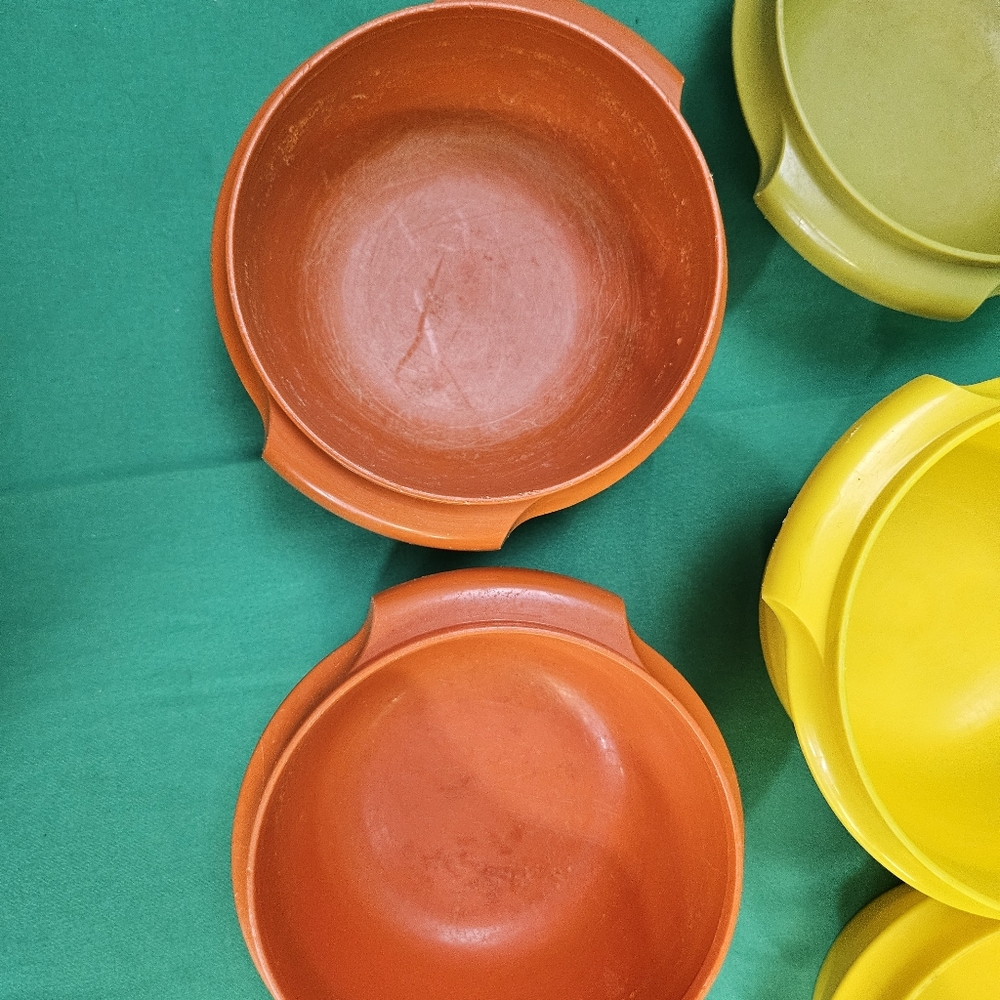 Vtg Tupperware Servalier Storage Bowls Yellow Orange Green 886-31 Lot 812-41 - Picture 4 of 16